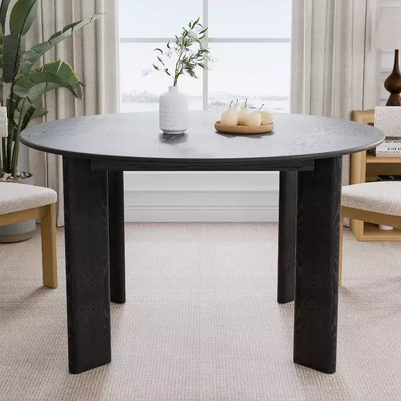 PexFix 52 x 52 Table de salle à manger de ferme en bois massif noir avec plateau rond en bois pour salles à manger modernes et réunions de famille