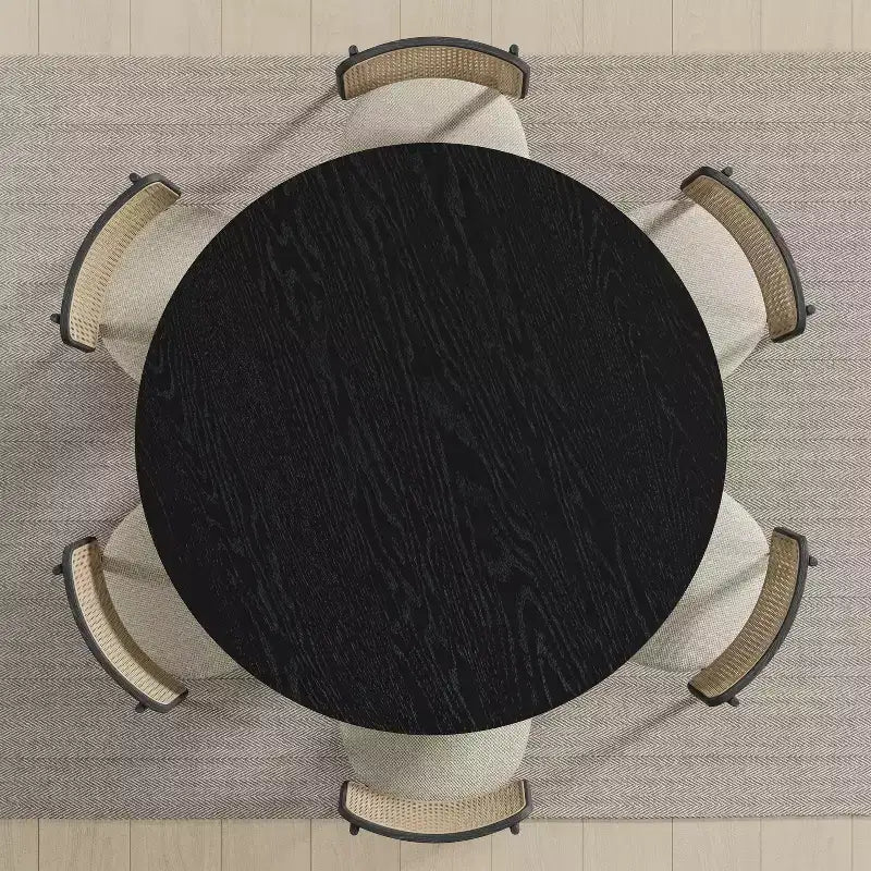 PexFix 52 x 52 Table de salle à manger de ferme en bois massif noir avec plateau rond en bois pour salles à manger modernes et réunions de famille