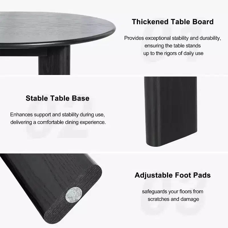 PexFix 52 x 52 Table de salle à manger de ferme en bois massif noir avec plateau rond en bois pour salles à manger modernes et réunions de famille