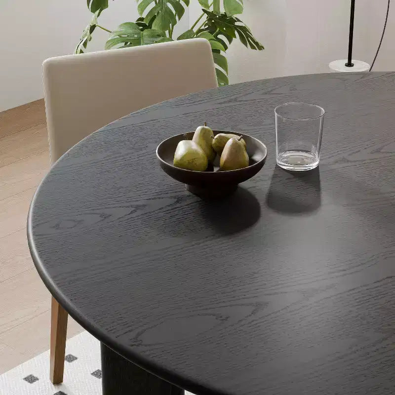 PexFix 52 x 52 Table de salle à manger de ferme en bois massif noir avec plateau rond en bois pour salles à manger modernes et réunions de famille