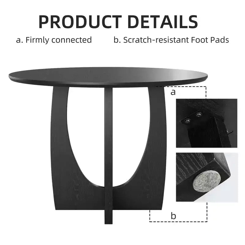 PexFix 59 x 59 Table à manger de ferme en bois massif Plateau rond en bois avec pieds en croix arqués pour salles à manger modernes et réunions de famille Noir
