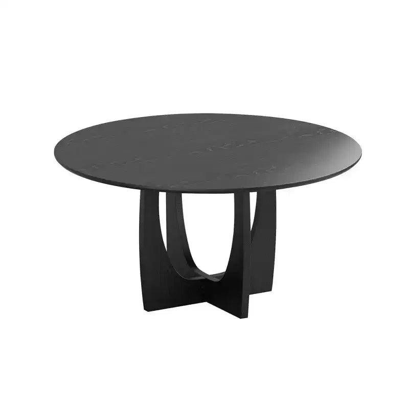PexFix 59 x 59 Table à manger de ferme en bois massif Plateau rond en bois avec pieds en croix arqués pour salles à manger modernes et réunions de famille Noir