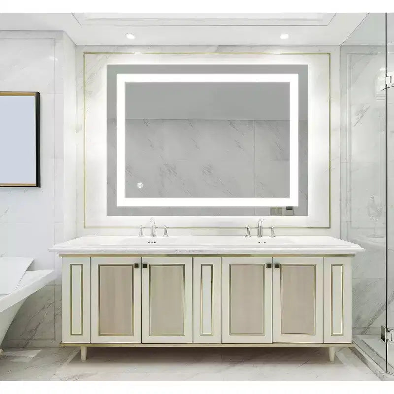 Acekool 32 x 24 Pouces Miroir de Salle de Bain, Miroir de Coiffeuse Mural avec Commande Tactile, Luminosité Réglable, Anti-Buée, Sélection de la Température de Couleur
