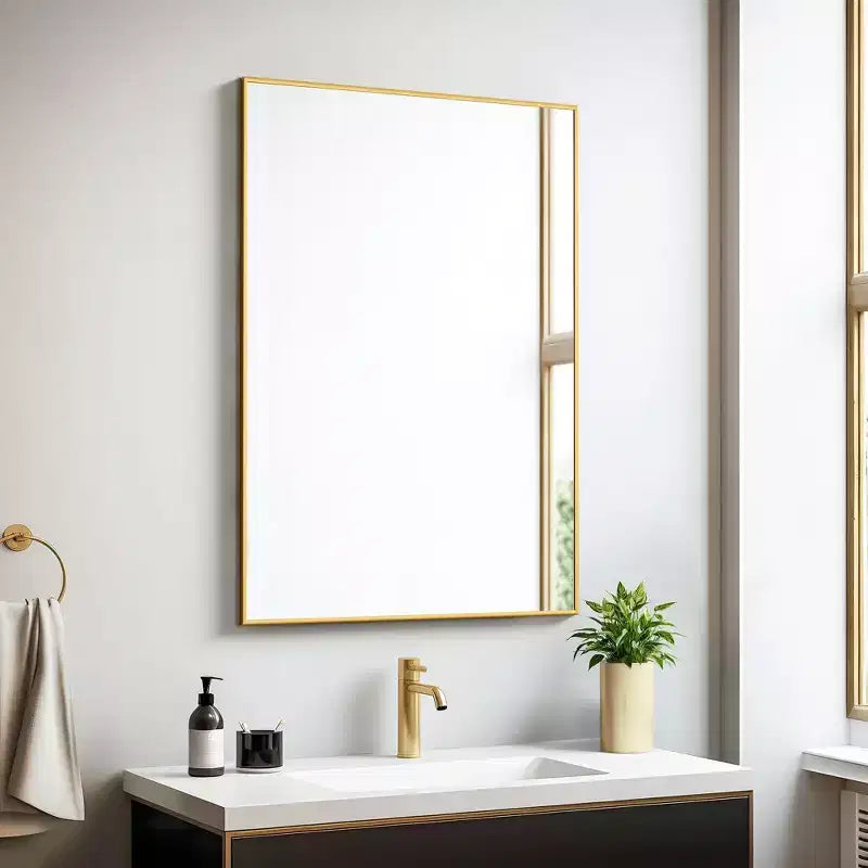 Lot de 2 miroirs muraux rectangulaires à bords fins en alliage d'aluminium noir de 96,5 cm H x 66 cm L