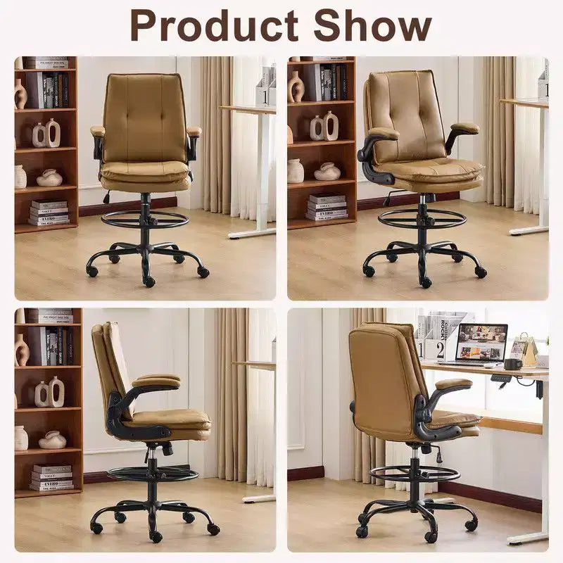 Karl Home | Chaise de bureau haute en PU avec anneau repose-pieds réglable