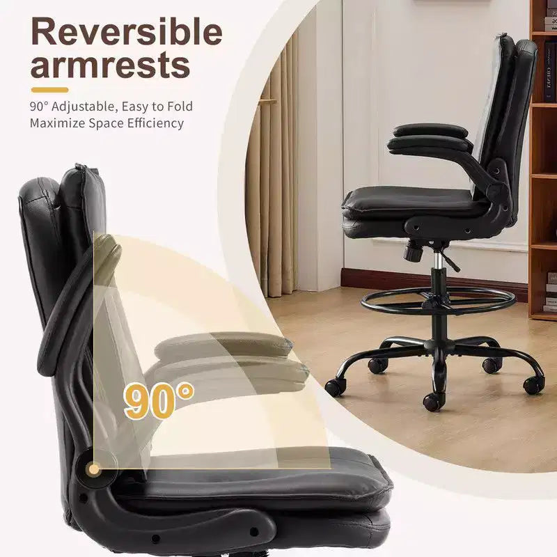 Karl Home | Chaise de bureau haute en PU avec anneau repose-pieds réglable