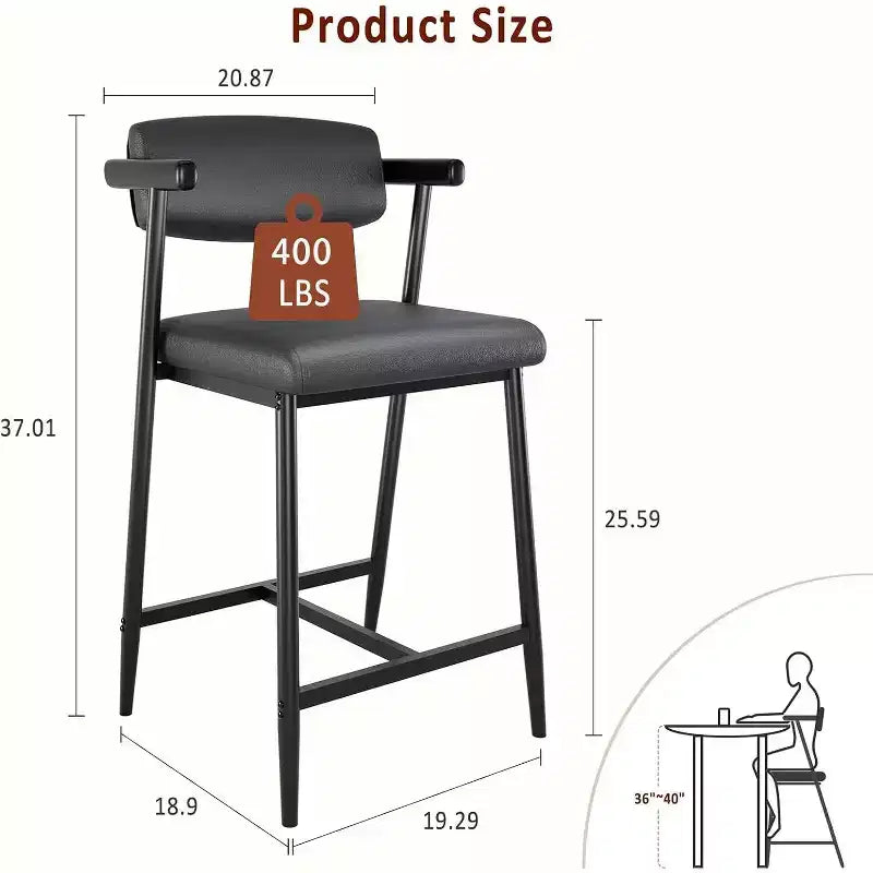 Lot de 4 tabourets de bar, tabourets de comptoir avec dossier et pieds en métal épaissi, tabourets de bar rembourrés en cuir PU à hauteur de comptoir avec repose-pieds
