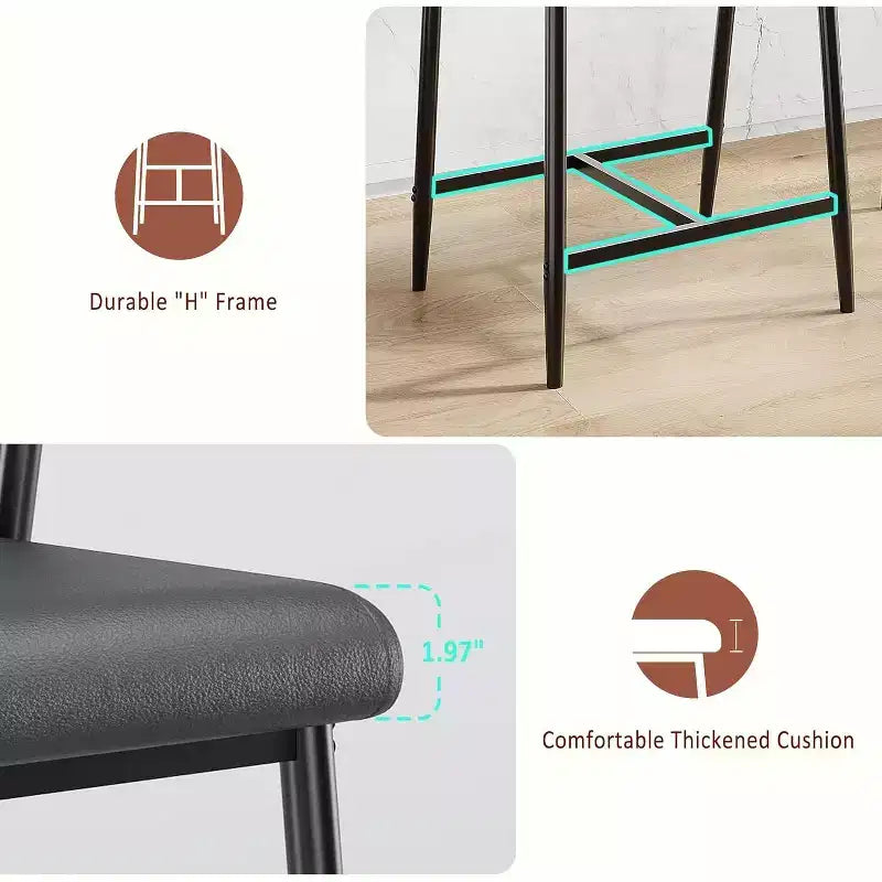 Lot de 4 tabourets de bar, tabourets de comptoir avec dossier et pieds en métal épaissi, tabourets de bar rembourrés en cuir PU à hauteur de comptoir avec repose-pieds