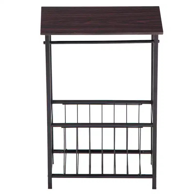 Table d'appoint rectangulaire avec plateau en panneau de fibres de bois de densité couleur café foncé, démonté et remonté, cadre en fer thermolaqué noir