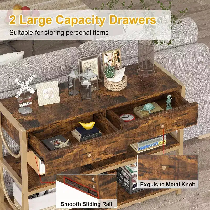 Console en U dorée, porte-manteau de style ottoman pour entrée avec accents décoratifs en acier de Damas, solution de rangement élégante pour couloir et hall d'entrée