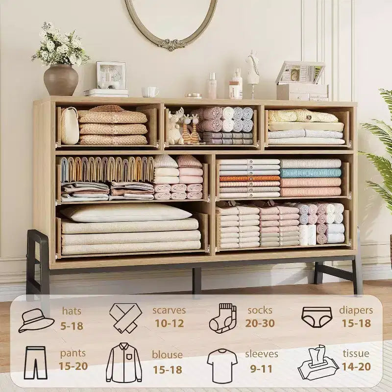Commode de rangement moderne de 132 cm avec 7 tiroirs spacieux, meuble de rangement pour salon, chambre à coucher