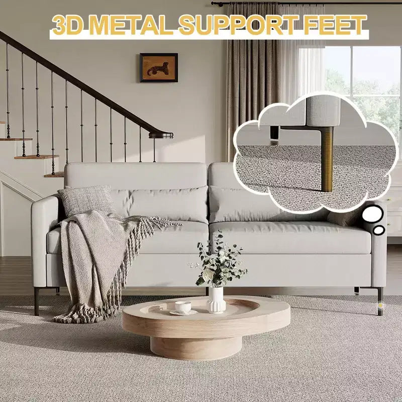 Canapé confortable GustoWave de 203 cm, canapé 3 places avec pieds en métal, canapé profond en tissu de lin, canapé moderne pour salon