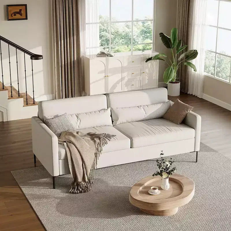Canapé confortable GustoWave de 203 cm, canapé 3 places avec pieds en métal, canapé profond en tissu de lin, canapé moderne pour salon