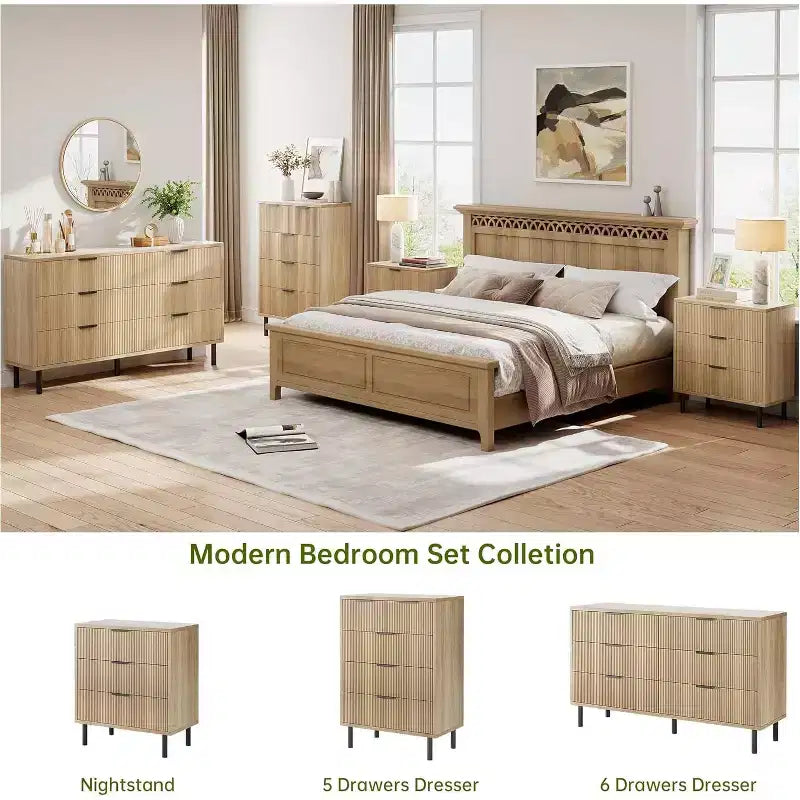 Commode à 5 tiroirs cannelée moderne pour chambre à coucher, grande commode avec poignées et pieds en métal, armoire de rangement pour vêtements pour salon