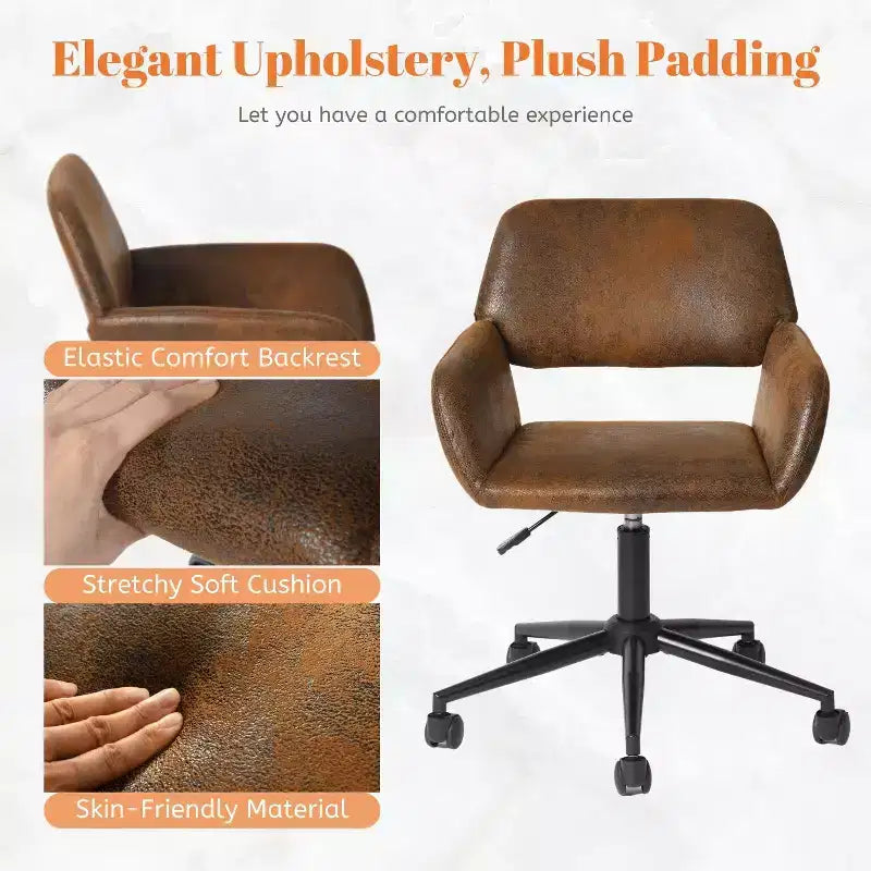 Chaise de bureau pivotante réglable Homy Casa avec accoudoirs rembourrés, siège tapissé pour petits espaces