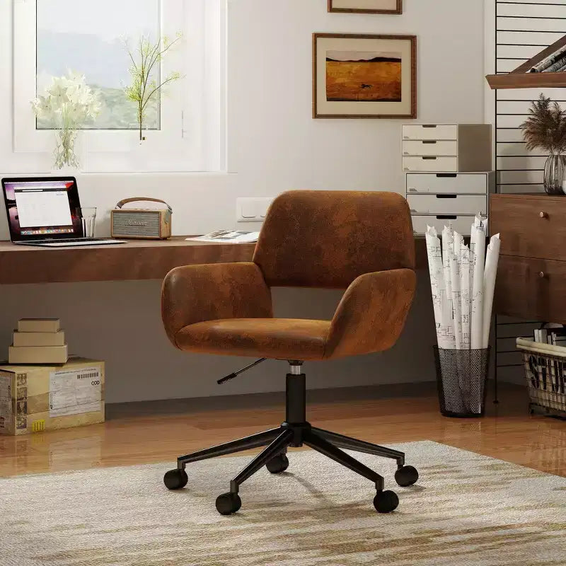Chaise de bureau pivotante réglable Homy Casa avec accoudoirs rembourrés, siège tapissé pour petits espaces