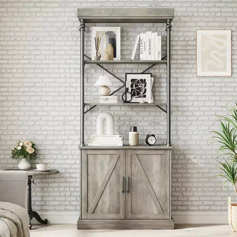 Grande étagère avec portes de 187 cm, étagère de rangement industrielle ouverte avec armoire en bois et métal, bibliothèque, grande étagère de présentation vintage