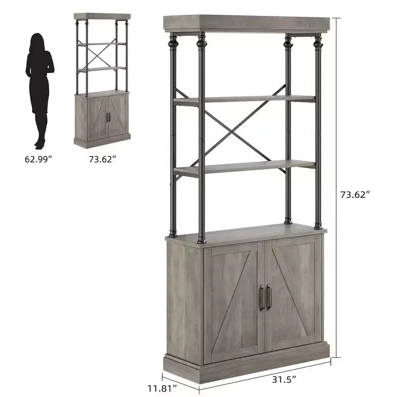 Grande étagère avec portes de 187 cm, étagère de rangement industrielle ouverte avec armoire en bois et métal, bibliothèque, grande étagère de présentation vintage