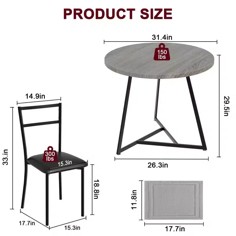 Ensemble table et chaises de salle à manger pour 2, table de cuisine et 2 chaises avec chaises rembourrées, ensemble de salle à manger 3 pièces, ensemble table de cuisine ronde