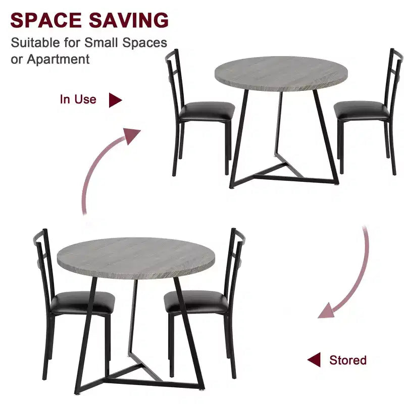 Ensemble table et chaises de salle à manger pour 2, table de cuisine et 2 chaises avec chaises rembourrées, ensemble de salle à manger 3 pièces, ensemble table de cuisine ronde