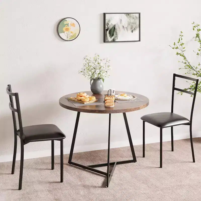 Ensemble table et chaises de salle à manger pour 2, table de cuisine et 2 chaises avec chaises rembourrées, ensemble de salle à manger 3 pièces, ensemble table de cuisine ronde
