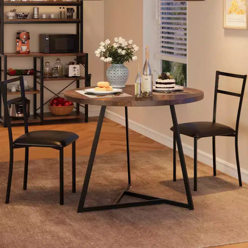 Ensemble table et chaises de salle à manger pour 2, table de cuisine et 2 chaises avec chaises rembourrées, ensemble de salle à manger 3 pièces, ensemble table de cuisine ronde