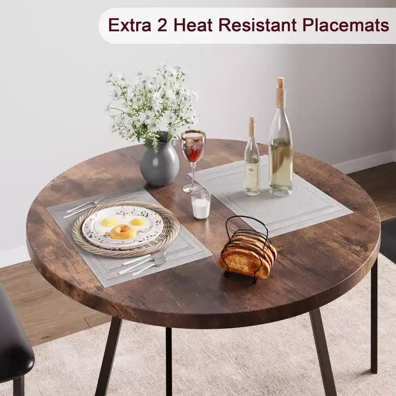 Ensemble table et chaises de salle à manger pour 2, table de cuisine et 2 chaises avec chaises rembourrées, ensemble de salle à manger 3 pièces, ensemble table de cuisine ronde