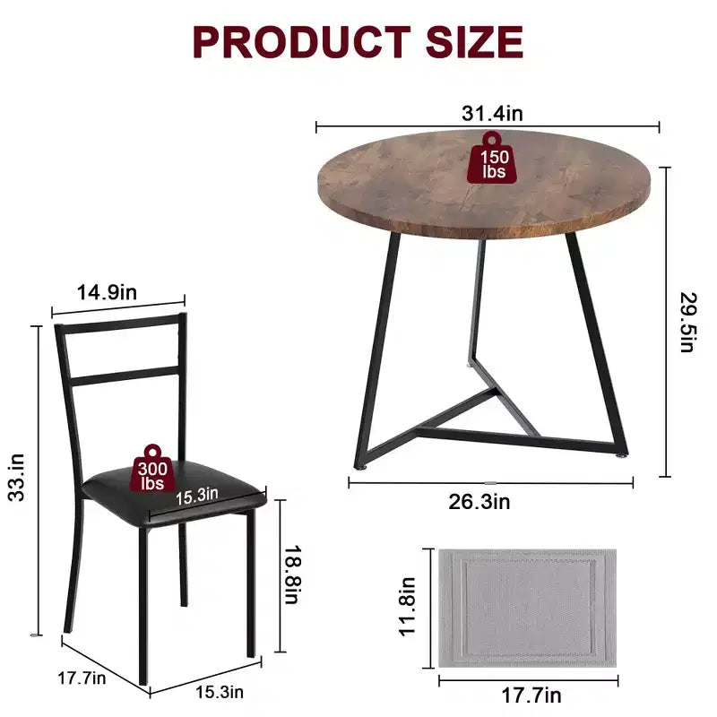 Ensemble table et chaises de salle à manger pour 2, table de cuisine et 2 chaises avec chaises rembourrées, ensemble de salle à manger 3 pièces, ensemble table de cuisine ronde