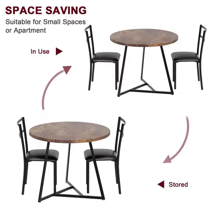 Ensemble table et chaises de salle à manger pour 2, table de cuisine et 2 chaises avec chaises rembourrées, ensemble de salle à manger 3 pièces, ensemble table de cuisine ronde