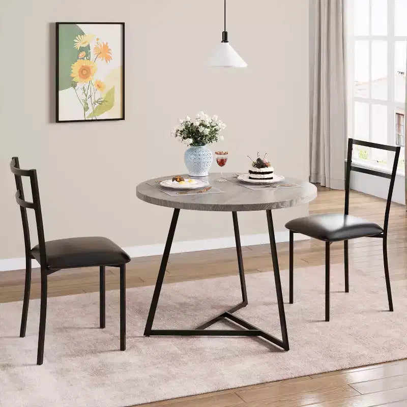 Ensemble table et chaises de salle à manger pour 2, table de cuisine et 2 chaises avec chaises rembourrées, ensemble de salle à manger 3 pièces, ensemble table de cuisine ronde
