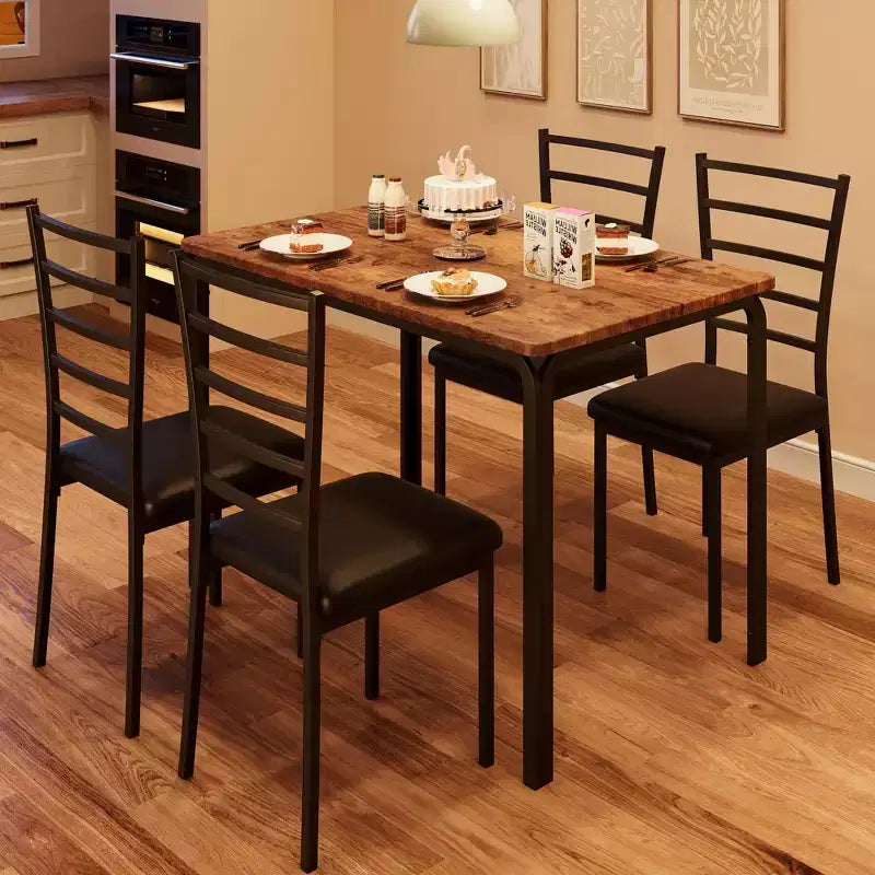 Ensemble de salle à manger pour 4 personnes, table et chaises de cuisine pour 4 personnes, ensemble de 5 pièces de salle à manger, table à dîner rectangulaire moderne en bois avec sièges rembourrés