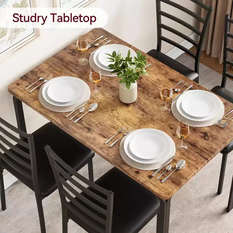 Ensemble de salle à manger pour 4 personnes, table et chaises de cuisine pour 4 personnes, ensemble de 5 pièces de salle à manger, table à dîner rectangulaire moderne en bois avec sièges rembourrés