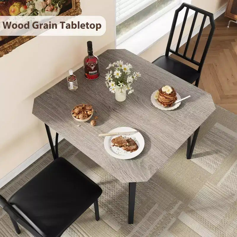 Ensemble table à manger et 2 chaises, table et chaises de cuisine pour 2 avec design chanfreiné, ensemble table de salle à manger 3 pièces avec sièges rembourrés - Gris
