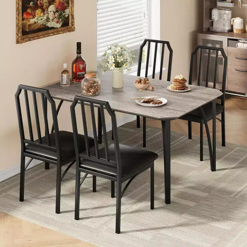Ensemble table à manger et 2 chaises, table et chaises de cuisine pour 2 avec design chanfreiné, ensemble table de salle à manger 3 pièces avec sièges rembourrés - Gris