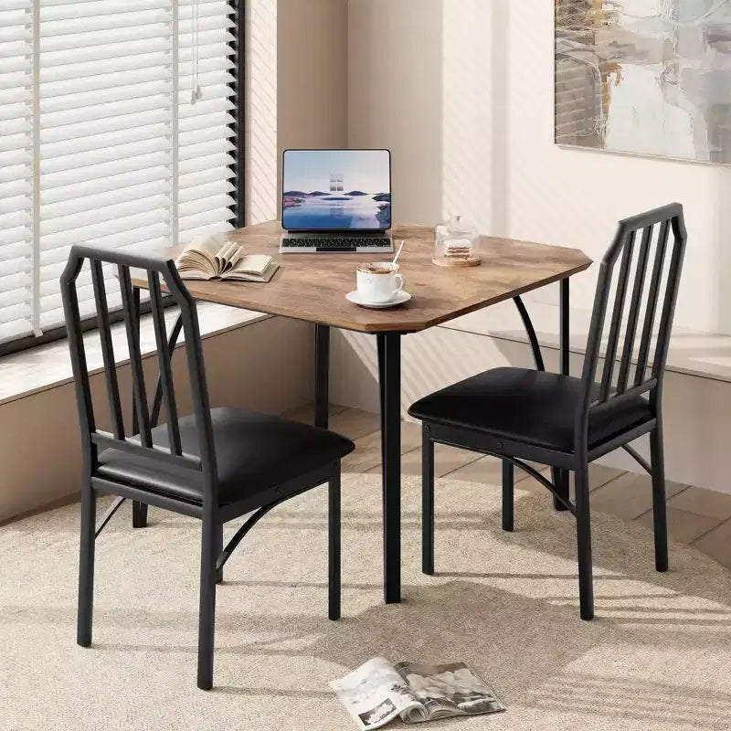 Ensemble table à manger et 2 chaises, table et chaises de cuisine pour 2 avec design chanfreiné, ensemble table de salle à manger 3 pièces avec sièges rembourrés - Gris