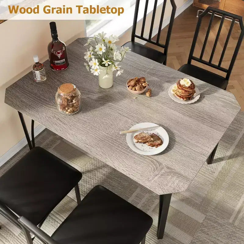 Ensemble table à manger et 2 chaises, table et chaises de cuisine pour 2 avec design chanfreiné, ensemble table de salle à manger 3 pièces avec sièges rembourrés - Gris