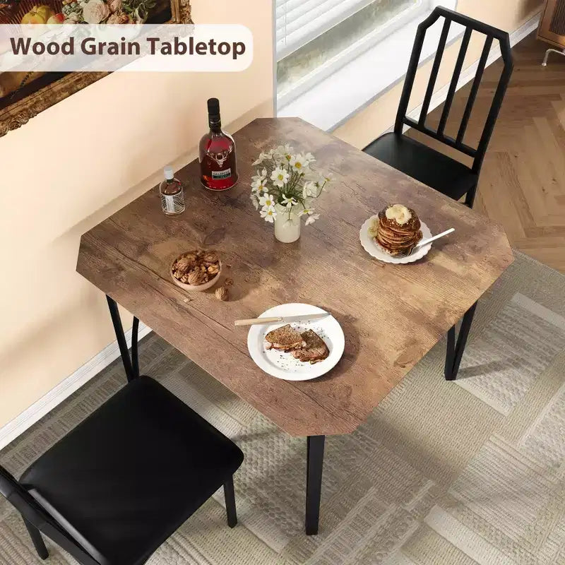 Ensemble table à manger et 2 chaises, table et chaises de cuisine pour 2 avec design chanfreiné, ensemble table de salle à manger 3 pièces avec sièges rembourrés - Gris