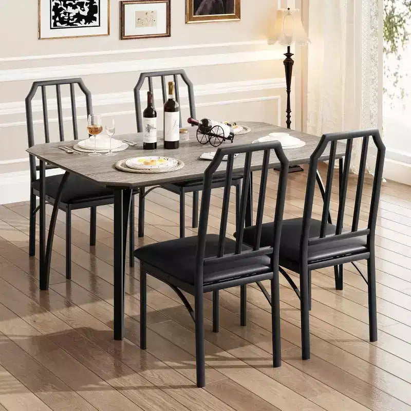 Ensemble table à manger et 2 chaises, table et chaises de cuisine pour 2 avec design chanfreiné, ensemble table de salle à manger 3 pièces avec sièges rembourrés - Gris