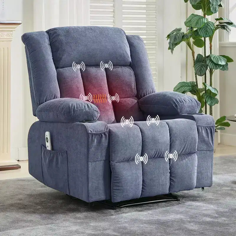 Large Power Lift Recliner Chair with Massage and Heat for Elderly People, 3 Positions, 2 Side Pockets and Cup Holders, and USB Ports