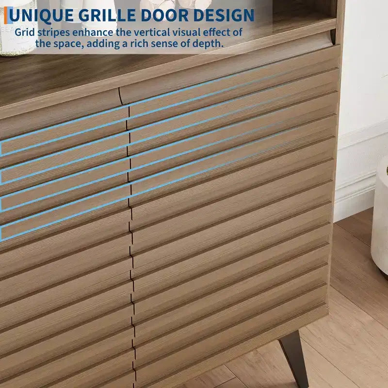 Meuble de rangement cannelé avec pieds en métal, buffet de style moderne du milieu du siècle, desserte avec rangement pour salon, couloir, entrée