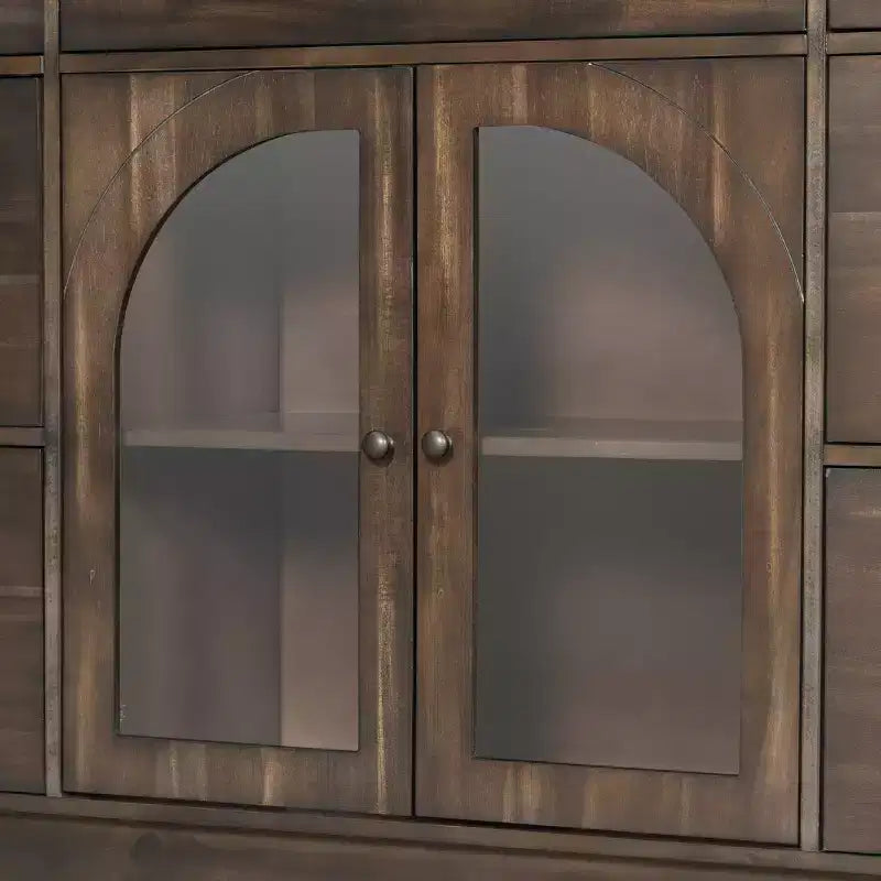 Christopher Knight Home Mirae Armoire de Rangement Vintage 140 cm avec 7 Tiroirs, 2 Portes Vitrées et Étagères Réglables