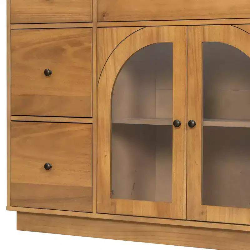 Christopher Knight Home Mirae Armoire de Rangement Vintage 140 cm avec 7 Tiroirs, 2 Portes Vitrées et Étagères Réglables