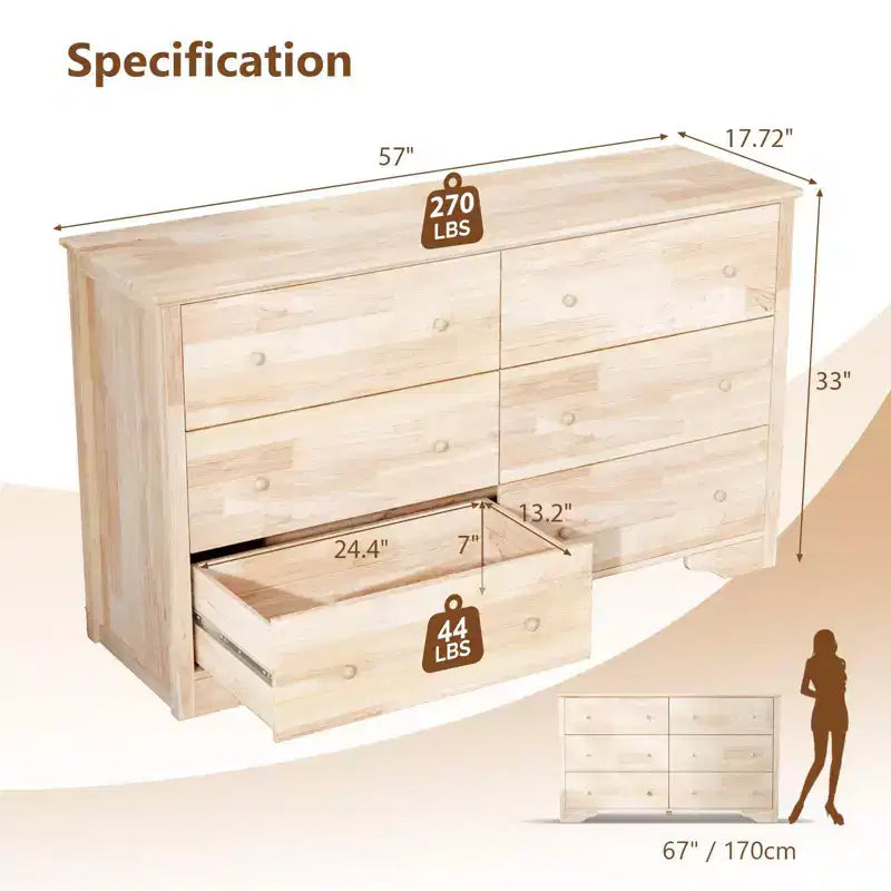 Commode Karl Home à 6 tiroirs en MDF naturel de 57,09 po L