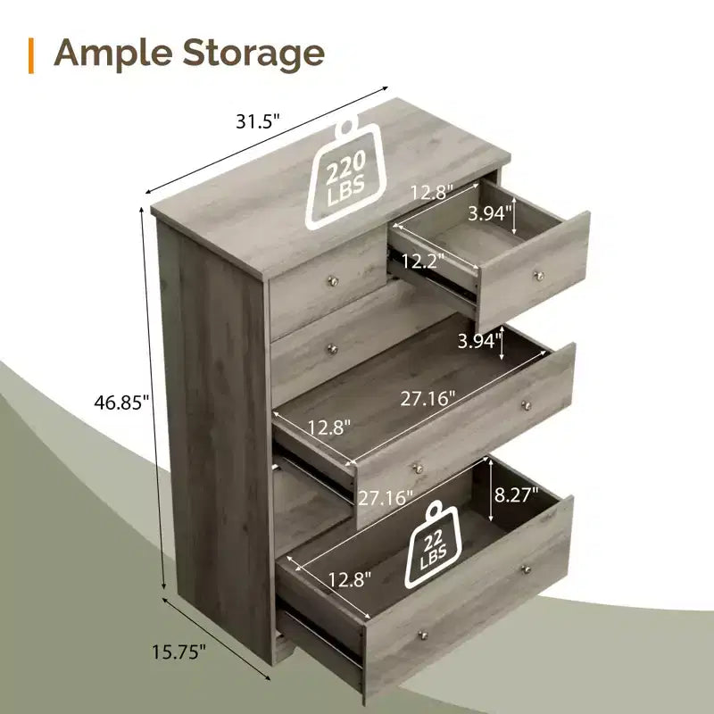 Commode Karl Home à 6 tiroirs en panneaux de particules gris de 80 cm de large