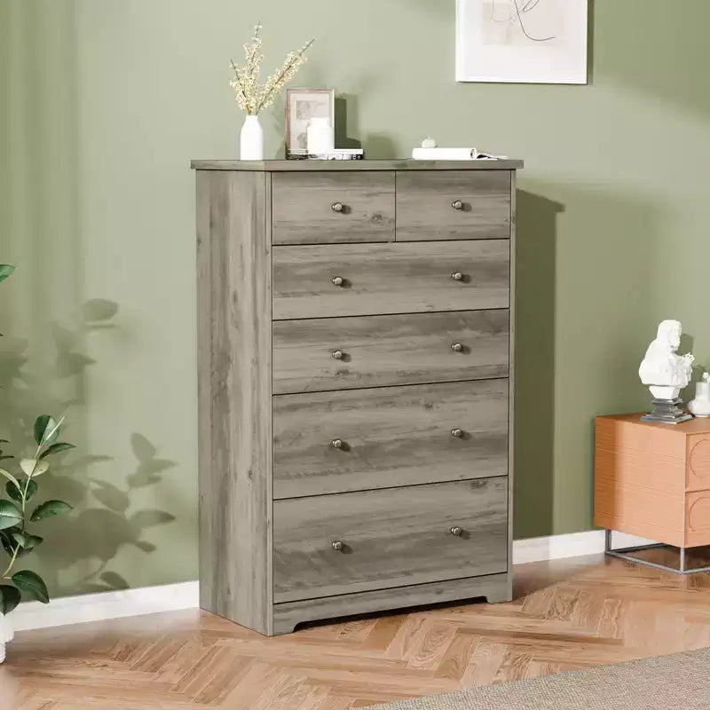 Commode Karl Home à 6 tiroirs en panneaux de particules gris de 80 cm de large
