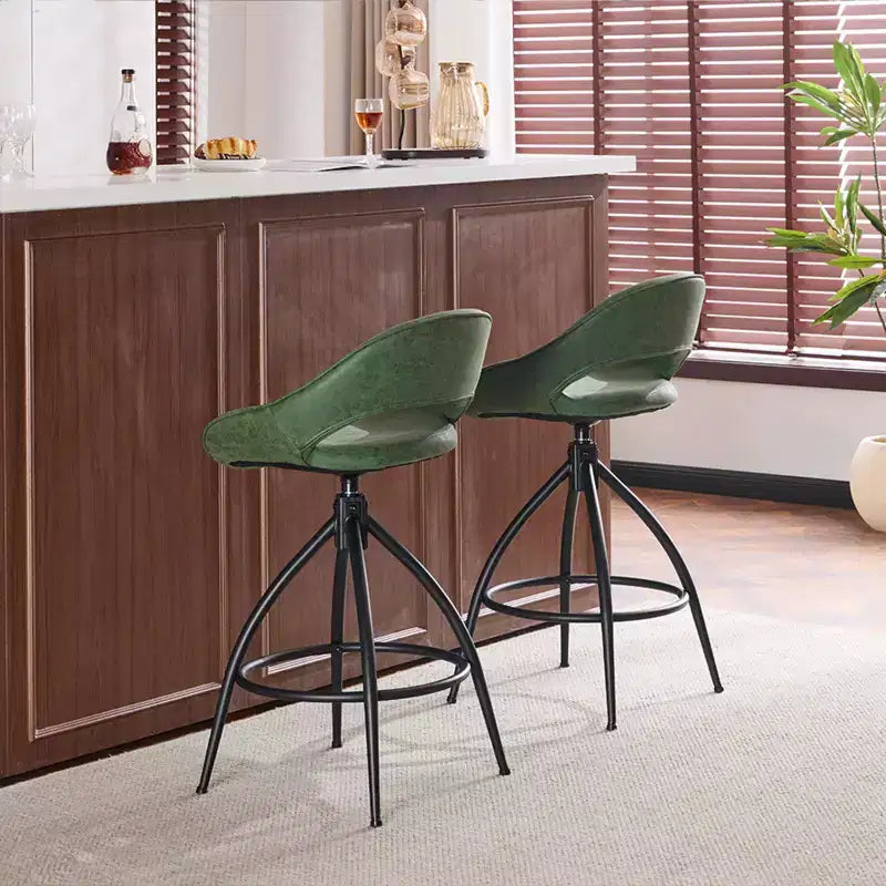 Lot de 2 tabourets de bar pivotants verts Karl Home avec dossier ajouré, revêtement en PU et finition poudrée