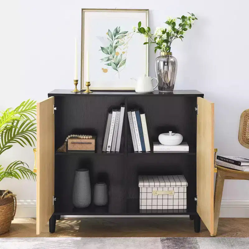 Meuble de Rangement TROPOW avec Portes Doubles, Armoire de Rangement Autonome, Buffet d'Appoint avec Pieds en Bois Massif, Noir
