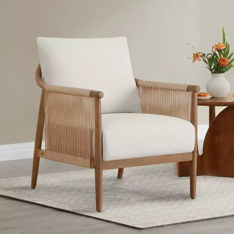 Fauteuil d'appoint de ferme moderne Spruce&Spring avec accoudoirs en bois tressé