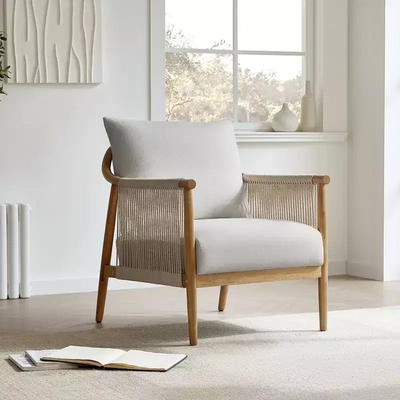 Fauteuil d'appoint de ferme moderne Spruce&Spring avec accoudoirs en bois tressé