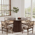 PexFix 46 Round Dining Table for 6 People Modern Pedestal Table with Fluted Cone Base & Wood MDF Top for Small Space Kitchen Dining Room Cafe Walnut
